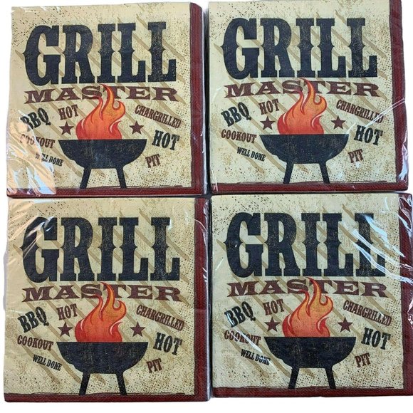Grill Master BBQ Luncheon Paper Napkins 6 3/8 Inch 2 Ply Lot of Four 18 Ct Pkgs - Picture 1 of 8